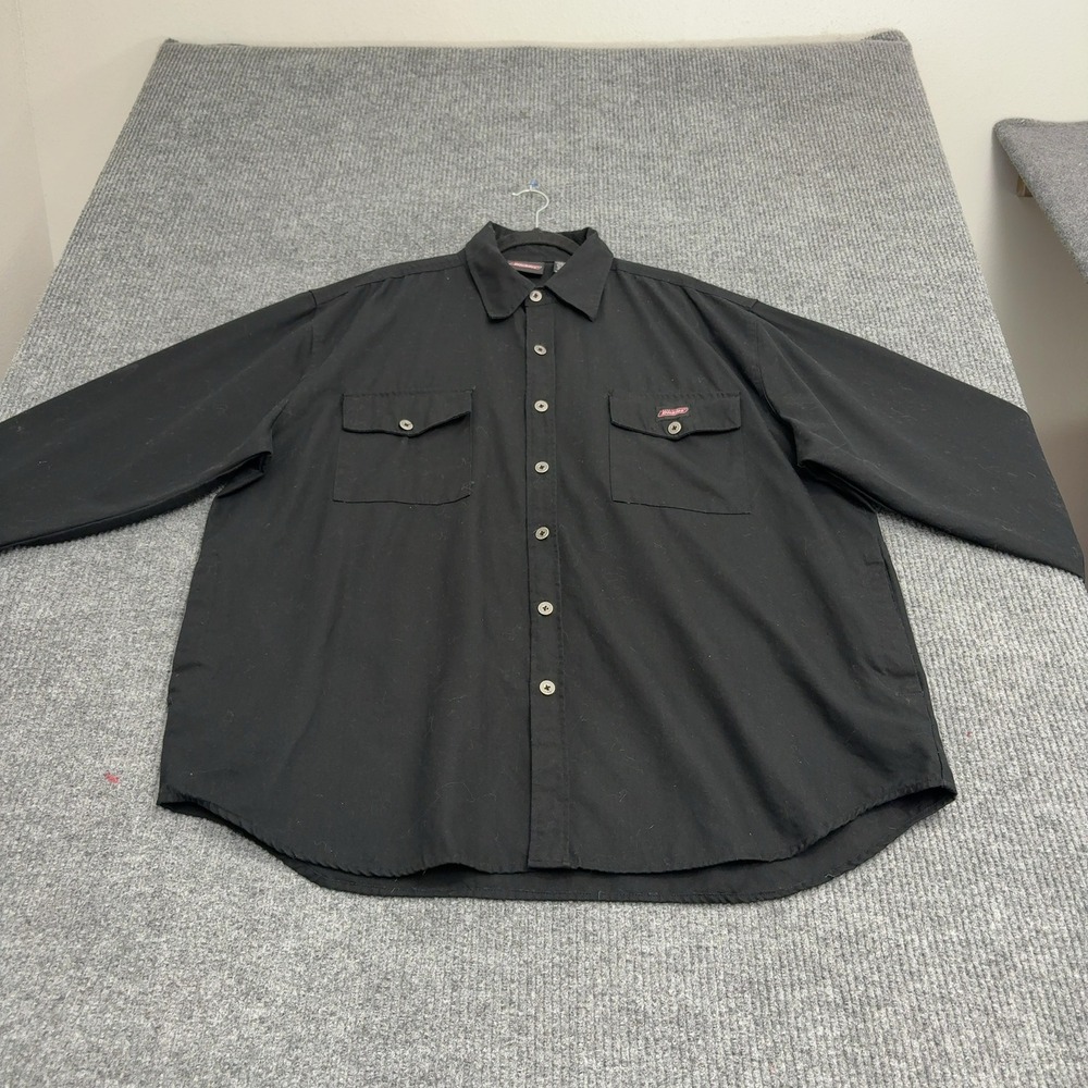 Dickies Button Down Shirt Mens 2XL Black Cotton Workwear Casual Streetwear